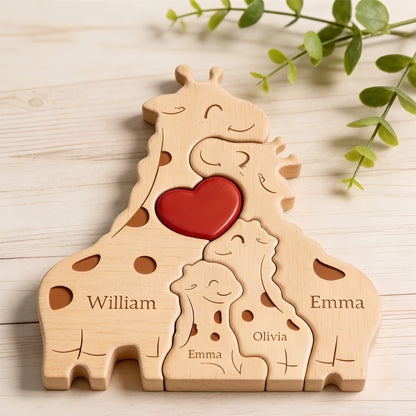 Wood Giraffe Family Puzzel