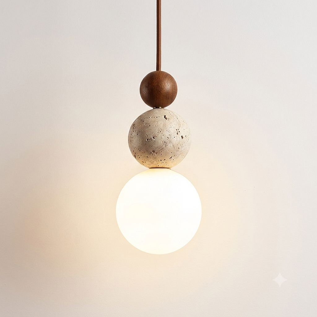 Luma Travertijn Hanglamp - Crèmestijl Natuurstenen Lamp