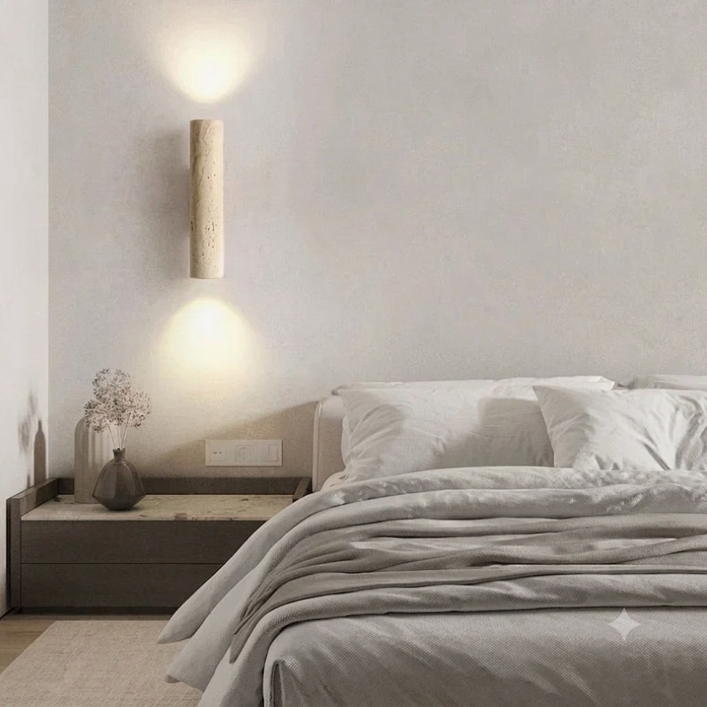 Wabi Sabi Geel Travertijn Wandlamp - Stenen & Houten Sfeerlamp