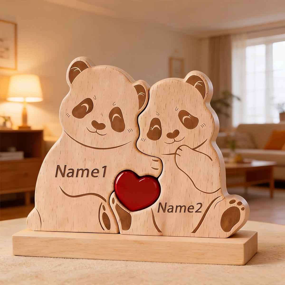 Gepersonaliseerde Houten Panda Familie Puzzel