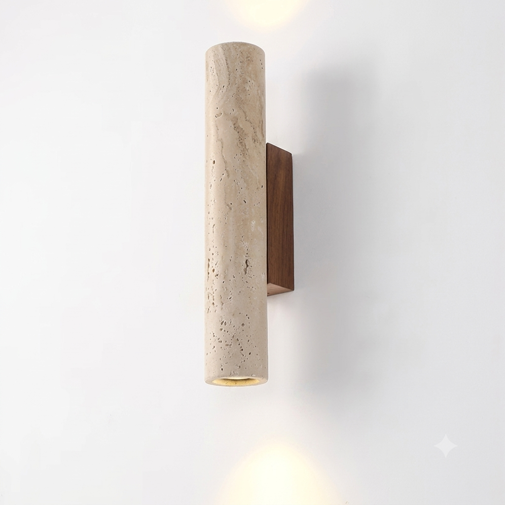 Wabi Sabi Geel Travertijn Wandlamp - Stenen & Houten Sfeerlamp
