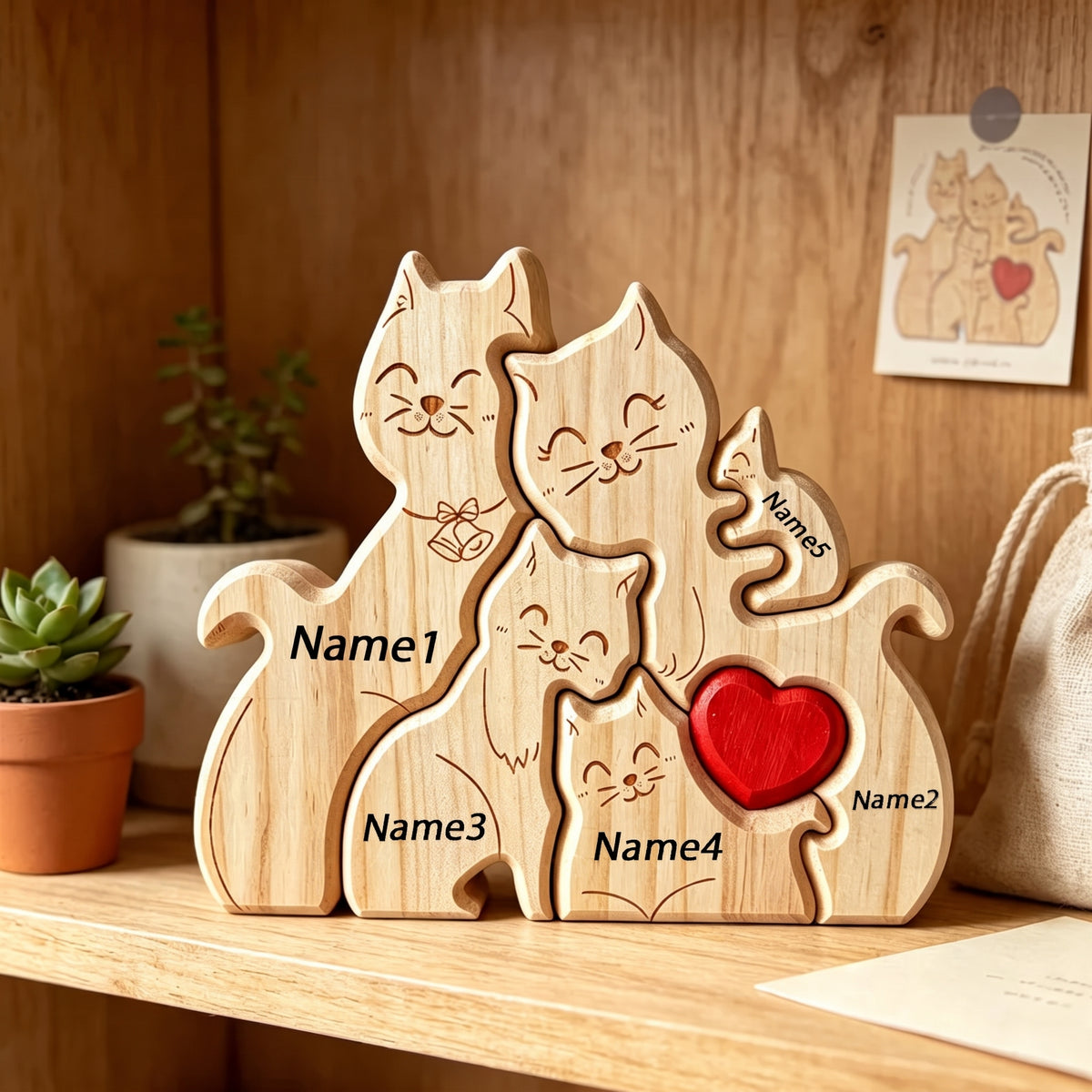Wood Cute Cat Family Puzzel
