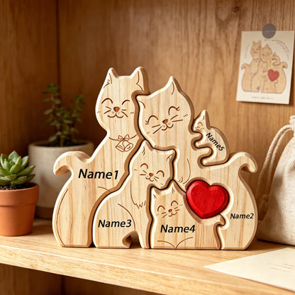 Wood Cute Cat Family Puzzel