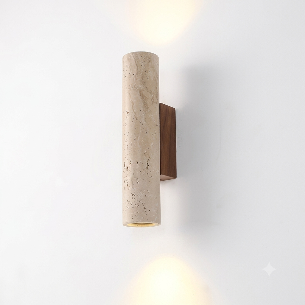 Wabi Sabi Geel Travertijn Wandlamp - Stenen & Houten Sfeerlamp