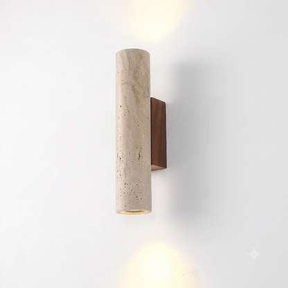Wabi Sabi Geel Travertijn Wandlamp - Stenen & Houten Sfeerlamp