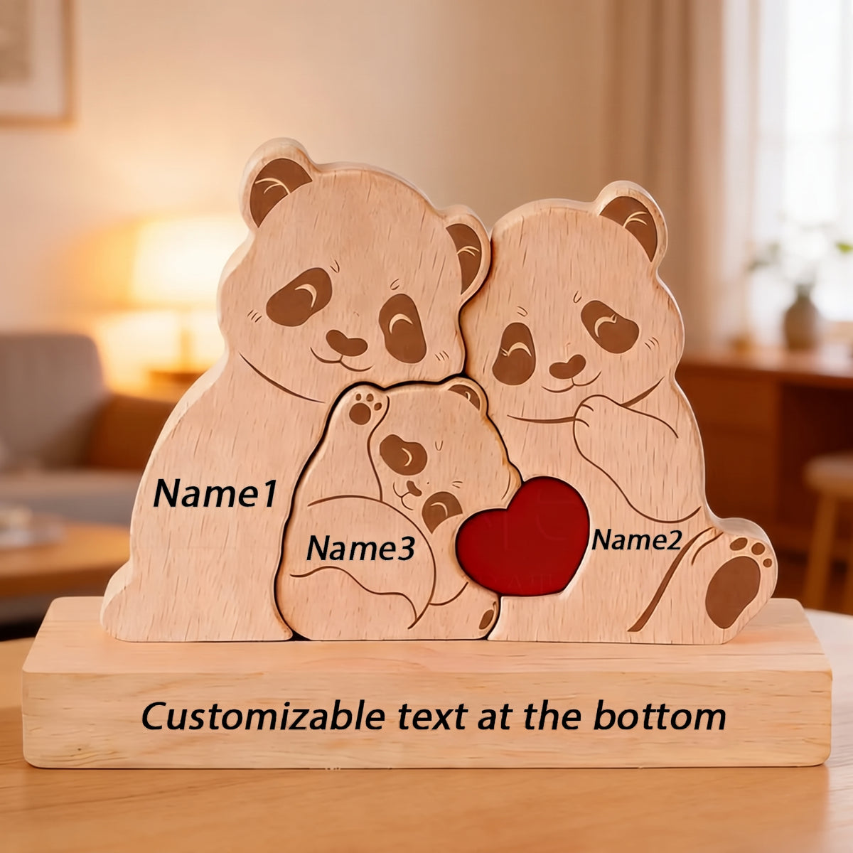 Gepersonaliseerde Houten Panda Familie Puzzel