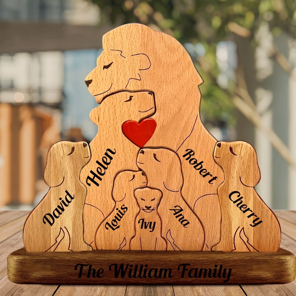 Wood Lion Family Puzzel