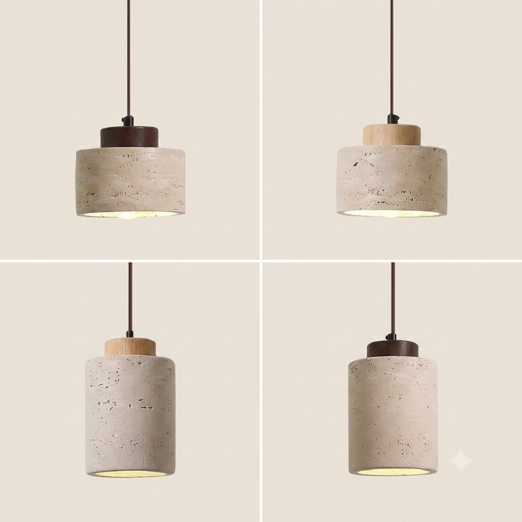 Natuurlijk Gele Travertijn Hanglamp | Wabi-Sabi Stenen Plafondlamp