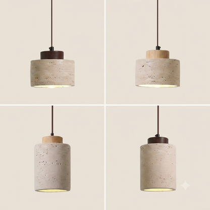 Natuurlijk Gele Travertijn Hanglamp | Wabi-Sabi Stenen Plafondlamp