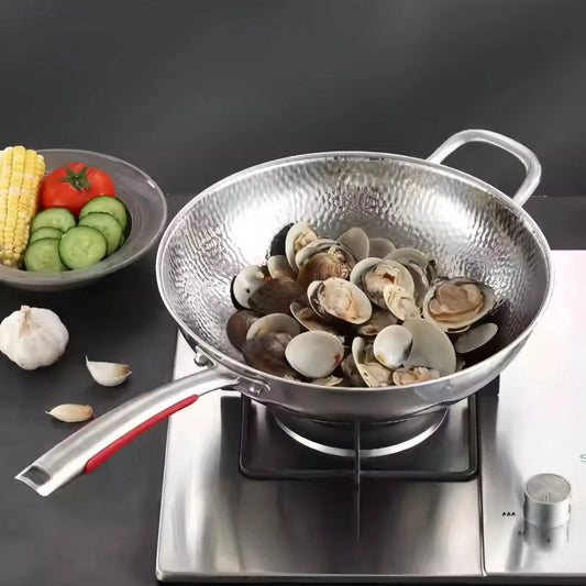 PANVION – Premium titanium wok met ronde bodem voor inductiekookplaten en moeiteloos roerbakken