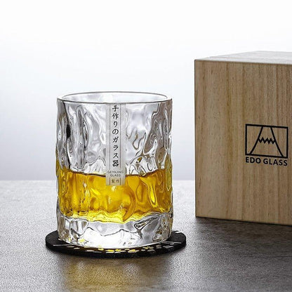 EdoGlacier – Handgesneden Edo Kiriko Whiskyglas in Luxe Houten Geschenkdoos