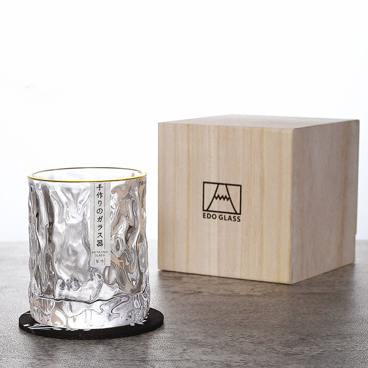 EdoGlacier – Handgesneden Edo Kiriko Whiskyglas in Luxe Houten Geschenkdoos