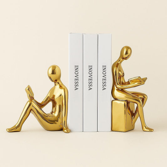 LumiRead Sculptuur Boekensteun Set – Moderne Elegantie voor een Stijlvolle Boekenkast