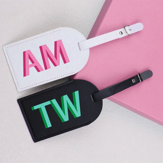 Gepersonaliseerd PU-Lederen Kofferlabel met Monogram – Luxe Bagagelabel op Maat
