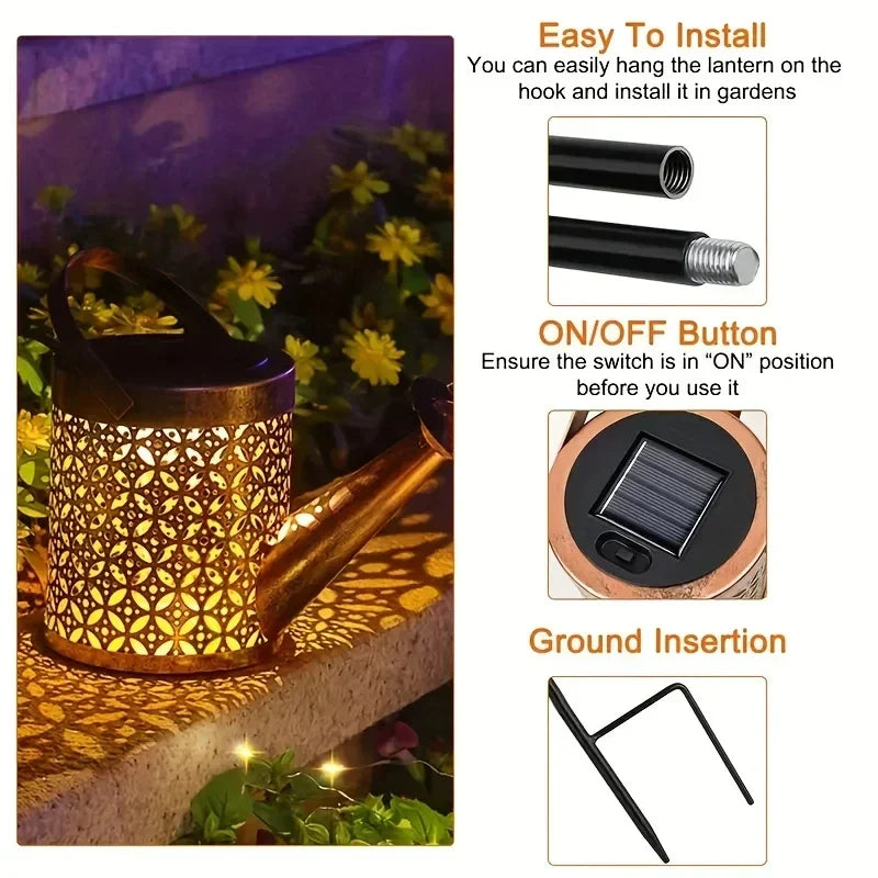 Zonne-Voedingskan Licht Retro Metaal Hanglamp Buiten Tuin Decor Zomer 2025 Waterdicht Grappig