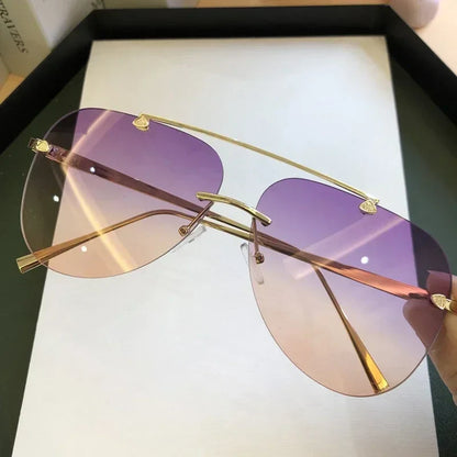 2025 Vintage Rimless Aviator Zonnebril Voor Mannen Vrouwen Gradient Shades Zwart Bruin