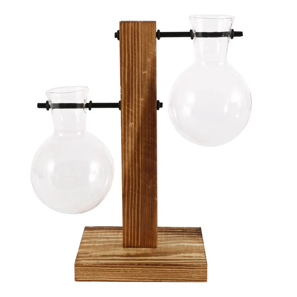 Glazen Paddenstoel/Bol Hydroponie Vaas met Houten Standaard