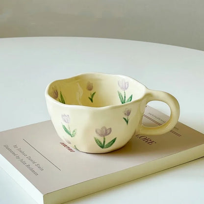 Koreaanse Handgemaakte Keramische Mok - Onregelmatige Bloemen Beker