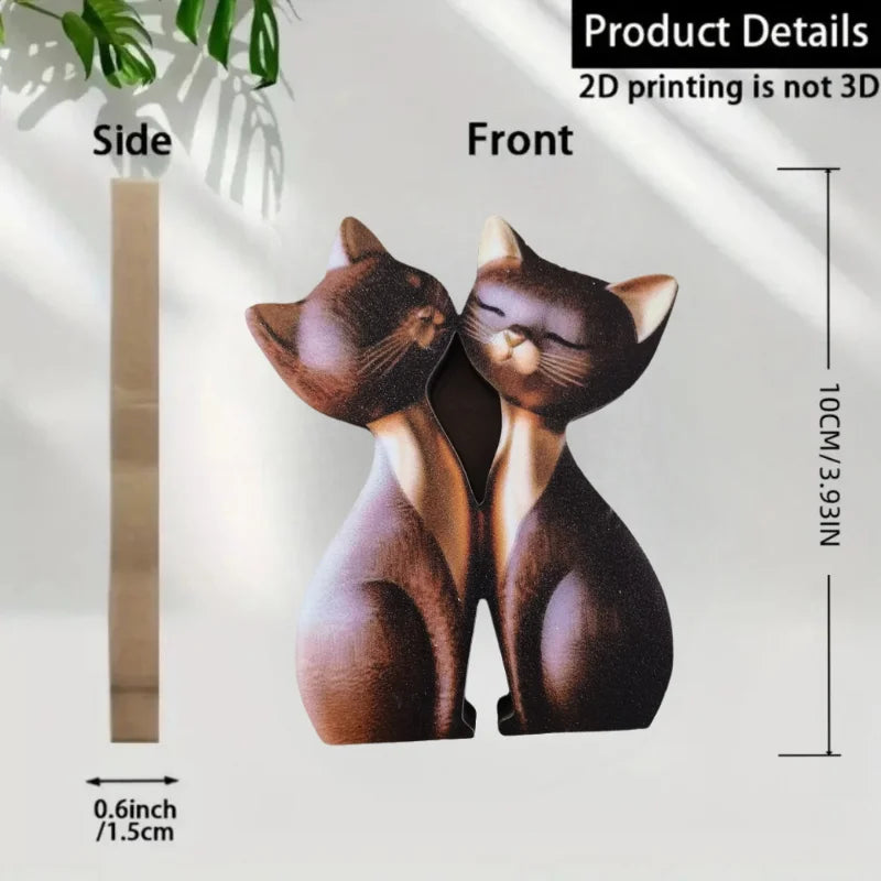 Handgemaakt 2D Houten Dierenbeeldje - Kat & Konijn Bureau Decoratie