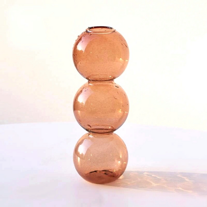 By Levin Nordic Bubble glass flower vase in a warm brown tone with a stacked sphere design for modern home decor.