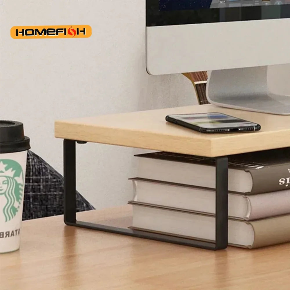 Houten & Stalen Monitor Verhoger - Bureau Organizer Plank