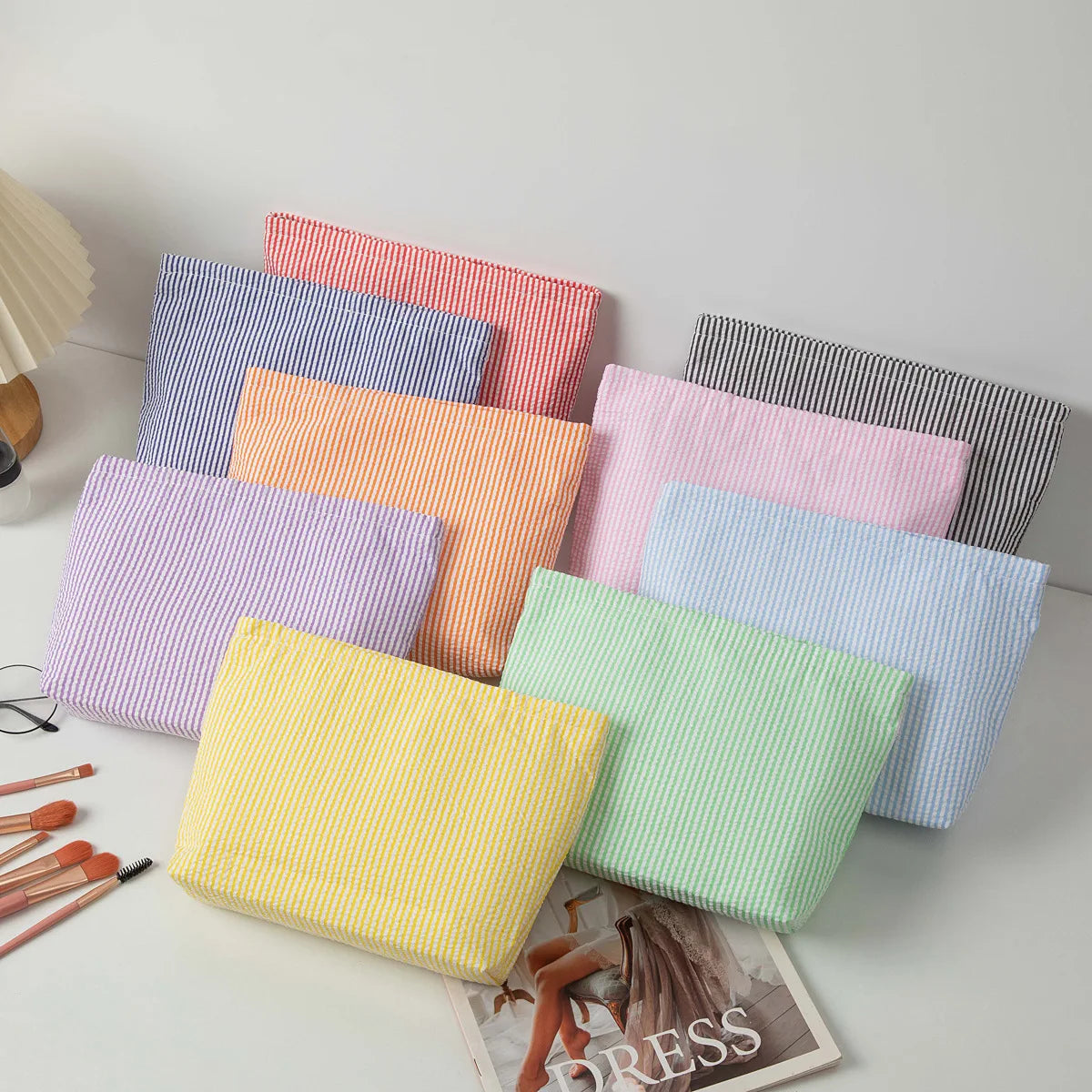 Gepersonaliseerde Seersucker Make-Up Tas - Met Naam