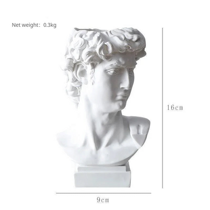 By Levin white resin David bust vase and makeup brush holder with classic Renaissance sculpture design