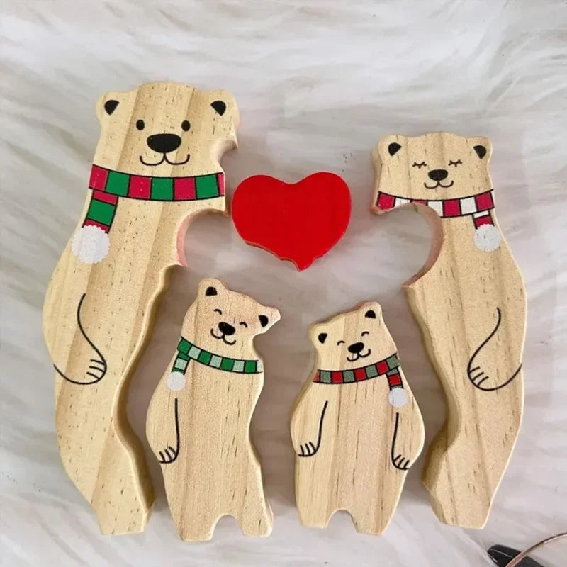 Aangepaste Naam Familie Puzzel Kleurrijke Sjaal Beer Kerst Houten Beer Huisdecoraties Warme Kerstcadeaus voor Familie en Vrienden
