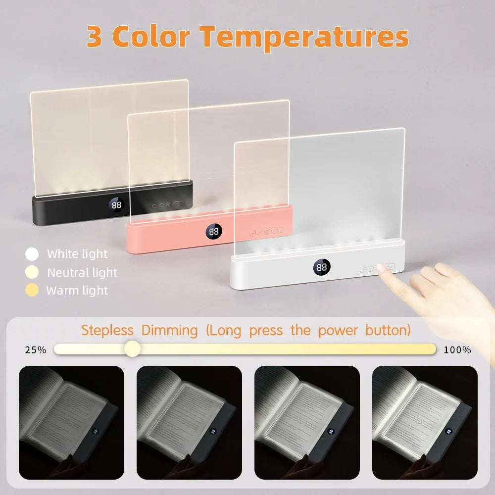 LED Platte Leeslamp – 2-in-1 Oplaadbaar Boekpaneel & Nachtlamp met Timer
