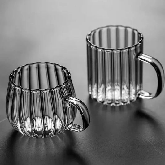 LumiRuffle Luxe Glazen Mokset – Handgemaakt Design voor een Stijlvol Koffiemoment