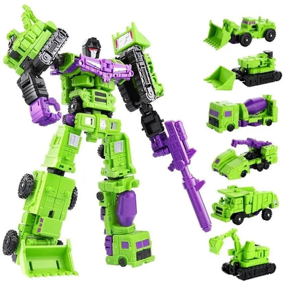 Mini 6-in-1 Transformerende Devastator Actiefiguur - Groene Robot Speelgoed voor Kinderen, Perfect Cadeau voor Kinderen 22cm (8.6 inch)