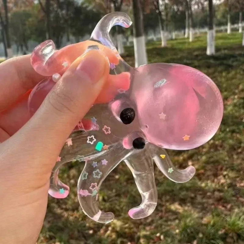 Glitter Inktvis Anti-Stress Bal - Transparante Roze Jelly Fidget
