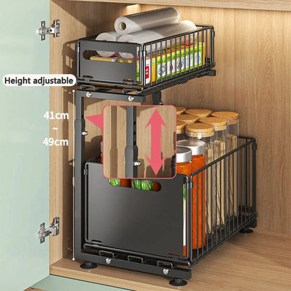2-Laags Uittrekbare Kast Organizer - Verstelbaar Keukenrek