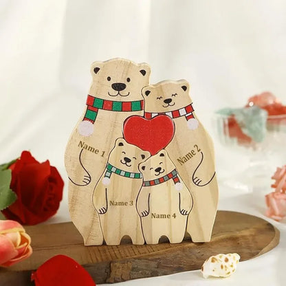Aangepaste Naam Familie Puzzel Kleurrijke Sjaal Beer Kerst Houten Beer Huisdecoraties Warme Kerstcadeaus voor Familie en Vrienden