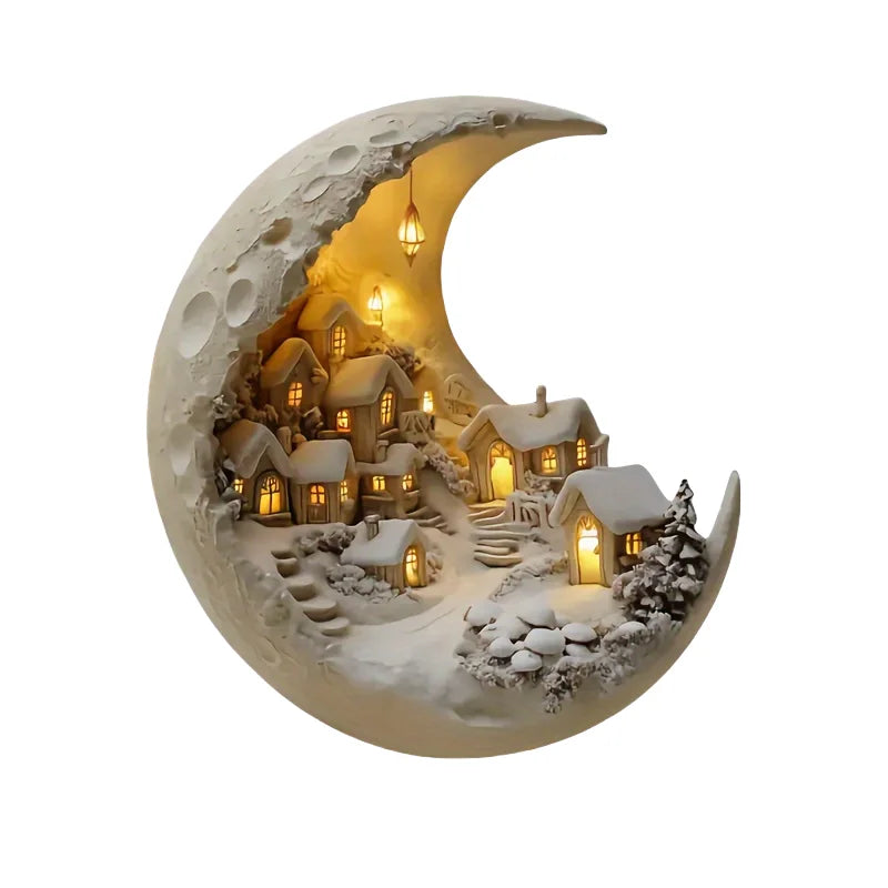 2D Acryl Halve Maan Kerstdorp Plaquette