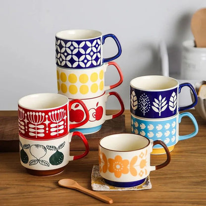 300ml Japanse Keramische Mok met Bloemenprint - Retro Koffiebeker
