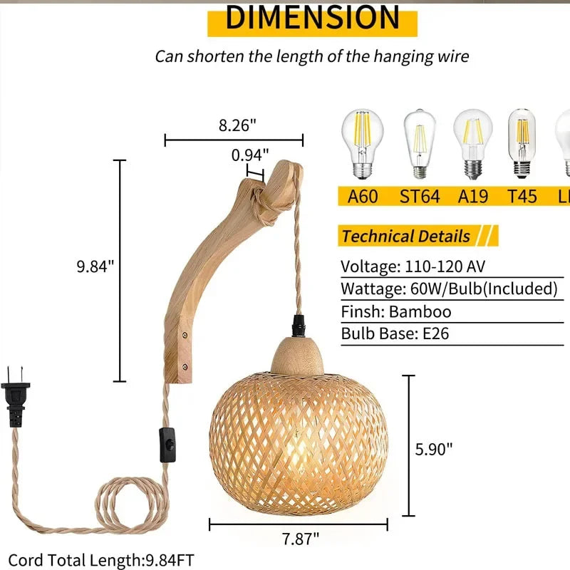 Landelijke Rotan Wandlamp
