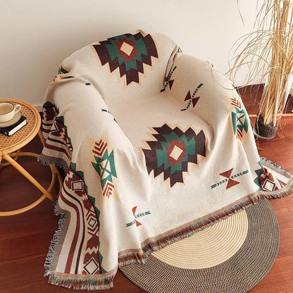 Boho Zuidwestelijke Geweven Plaid met Kwastjes