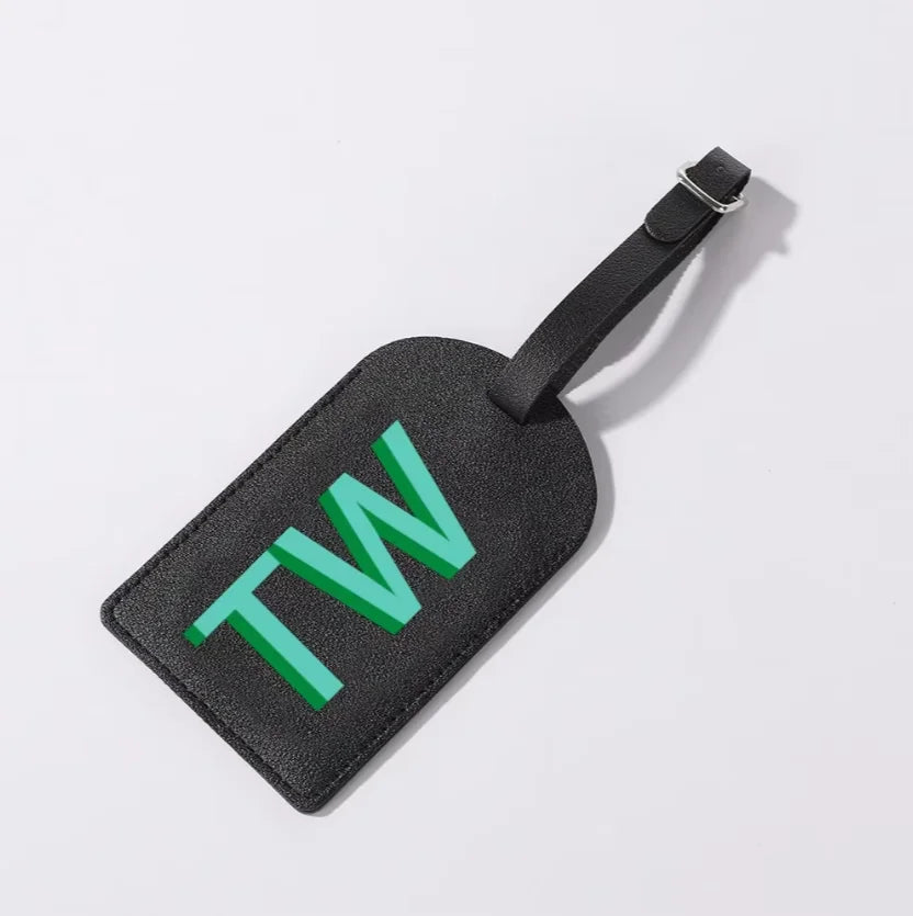 Gepersonaliseerd PU-Lederen Kofferlabel met Monogram – Luxe Bagagelabel op Maat