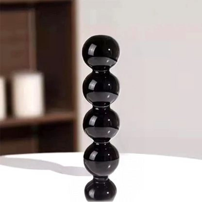 By Levin Nordic bubble glass flower vase in black with a stacked sphere design for modern minimalist home decor.