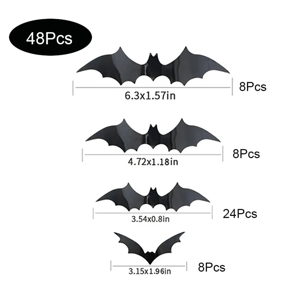 3D Zwarte Vleermuis Muurstickers - PVC Halloween Decoratie