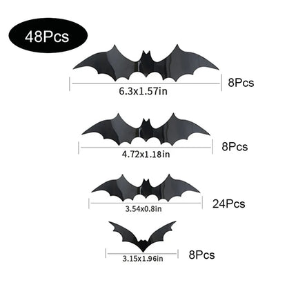 3D Zwarte Vleermuis Muurstickers - PVC Halloween Decoratie
