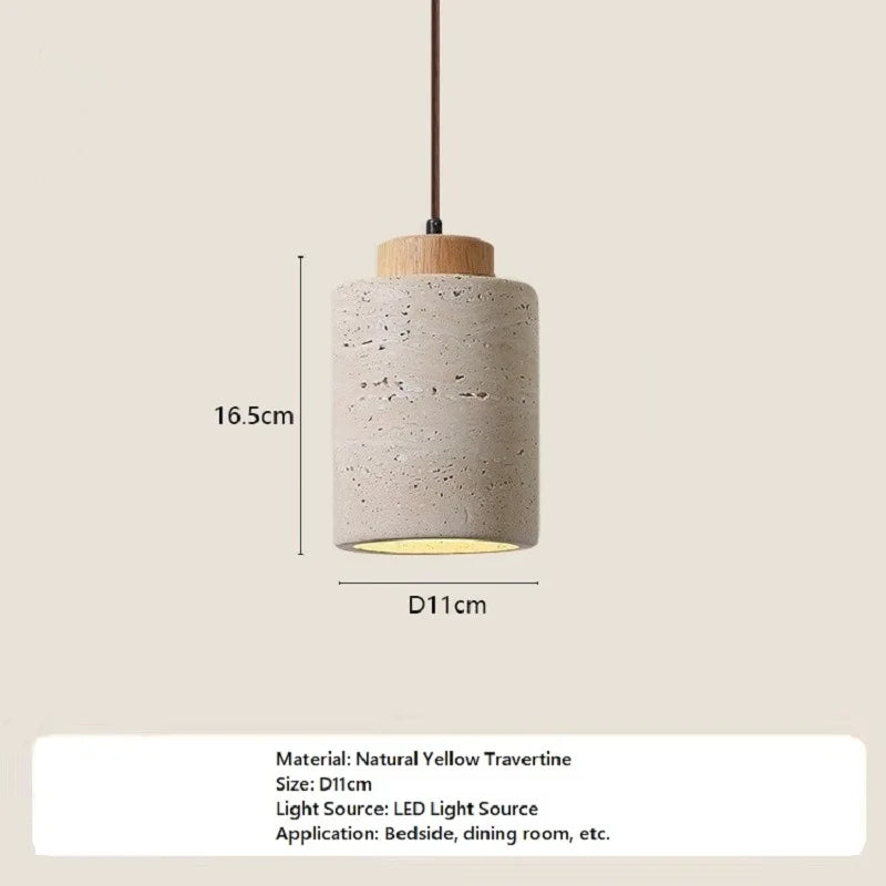 Natuurlijk Gele Travertijn Hanglamp | Wabi-Sabi Stenen Plafondlamp