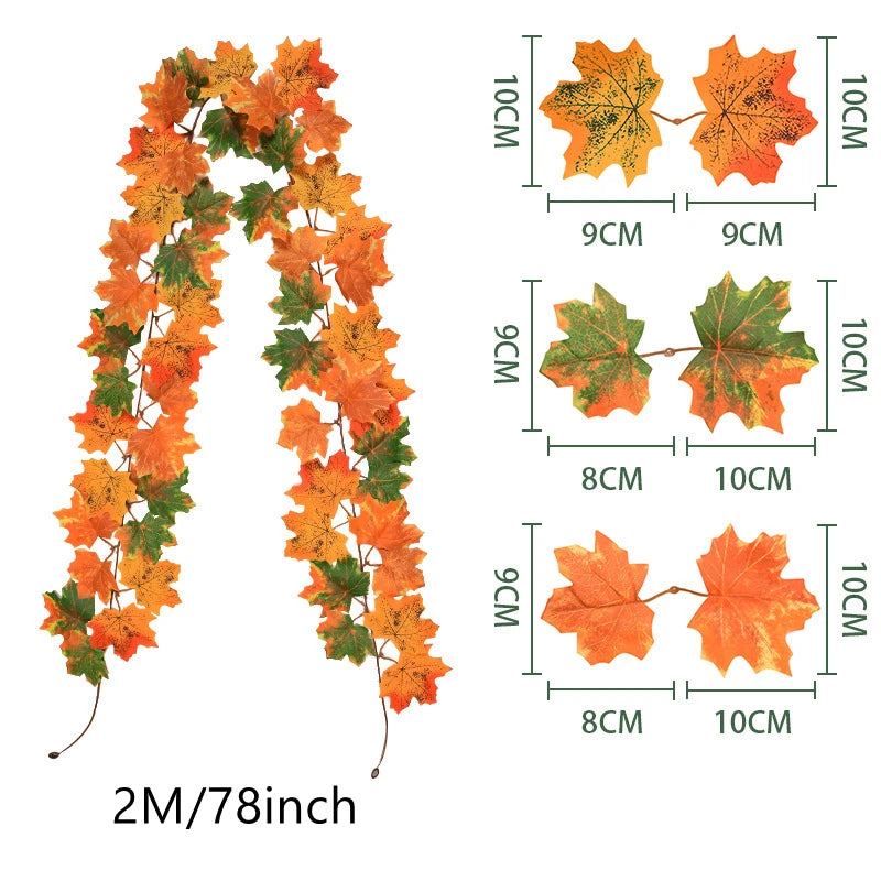Grote 200cm Herfst Esdoorn Blad Guirlande - Zijden Bladeren Krans