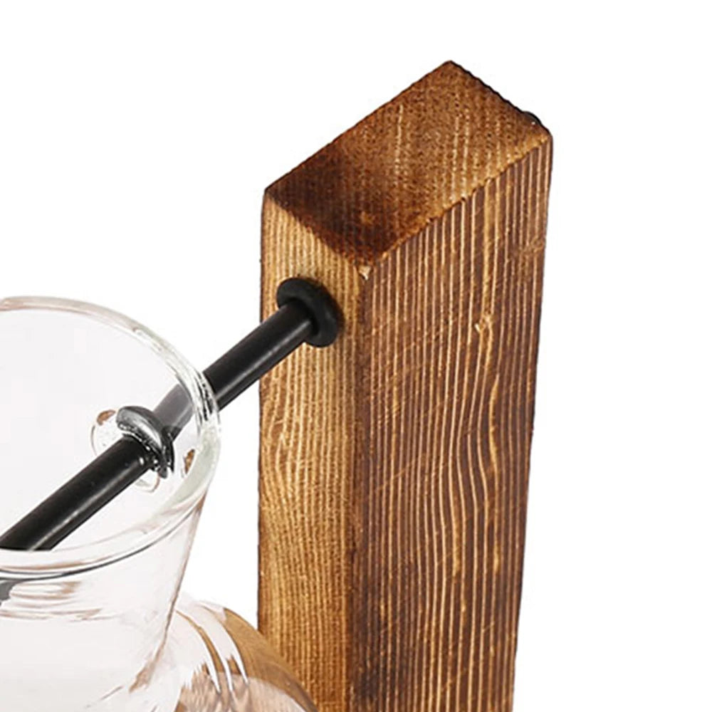 Glazen Paddenstoel/Bol Hydroponie Vaas met Houten Standaard