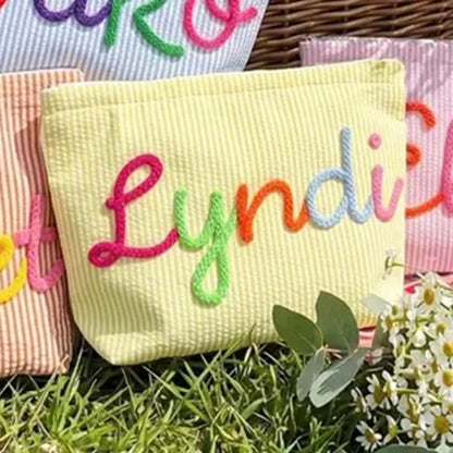 Gepersonaliseerde Seersucker Make-Up Tas - Met Naam