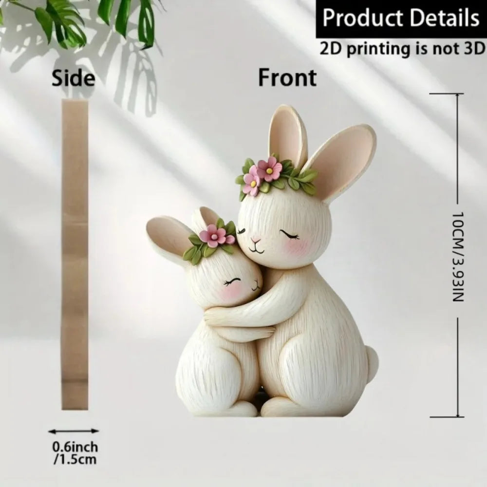 Handgemaakt 2D Houten Dierenbeeldje - Kat & Konijn Bureau Decoratie