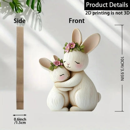 Handgemaakt 2D Houten Dierenbeeldje - Kat & Konijn Bureau Decoratie