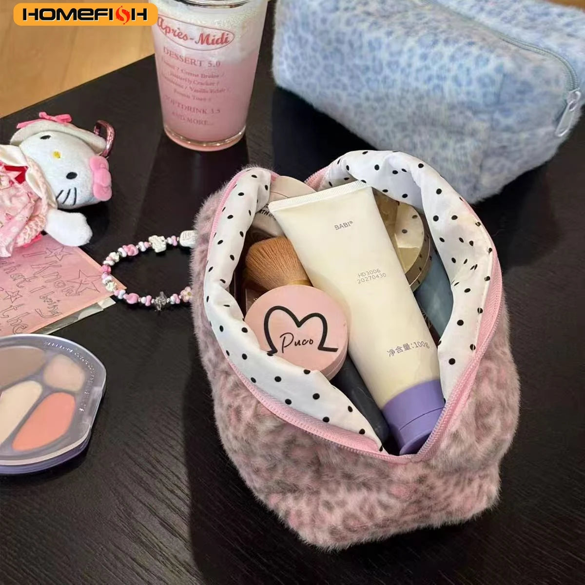Panterprint Pluche Cosmetica Tas - Grote Make-up Organizer