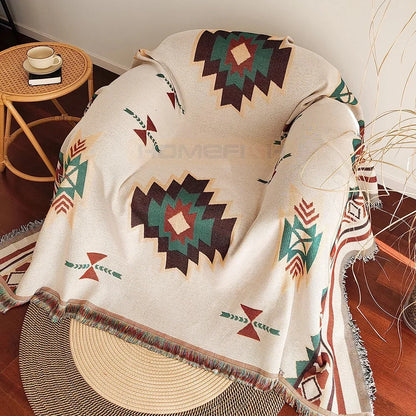 Boho Zuidwestelijke Geweven Plaid met Kwastjes